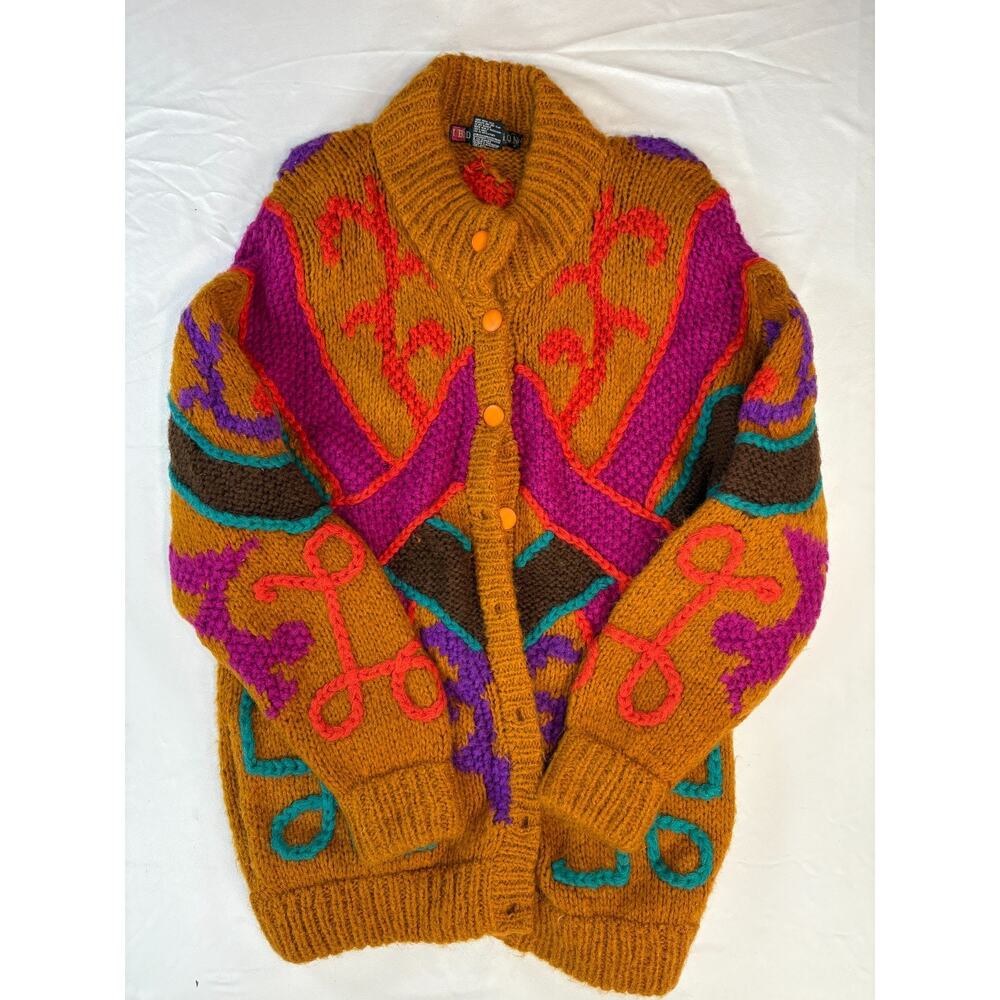 Chunky Mustard Multicolor Button Cardigan Sweater